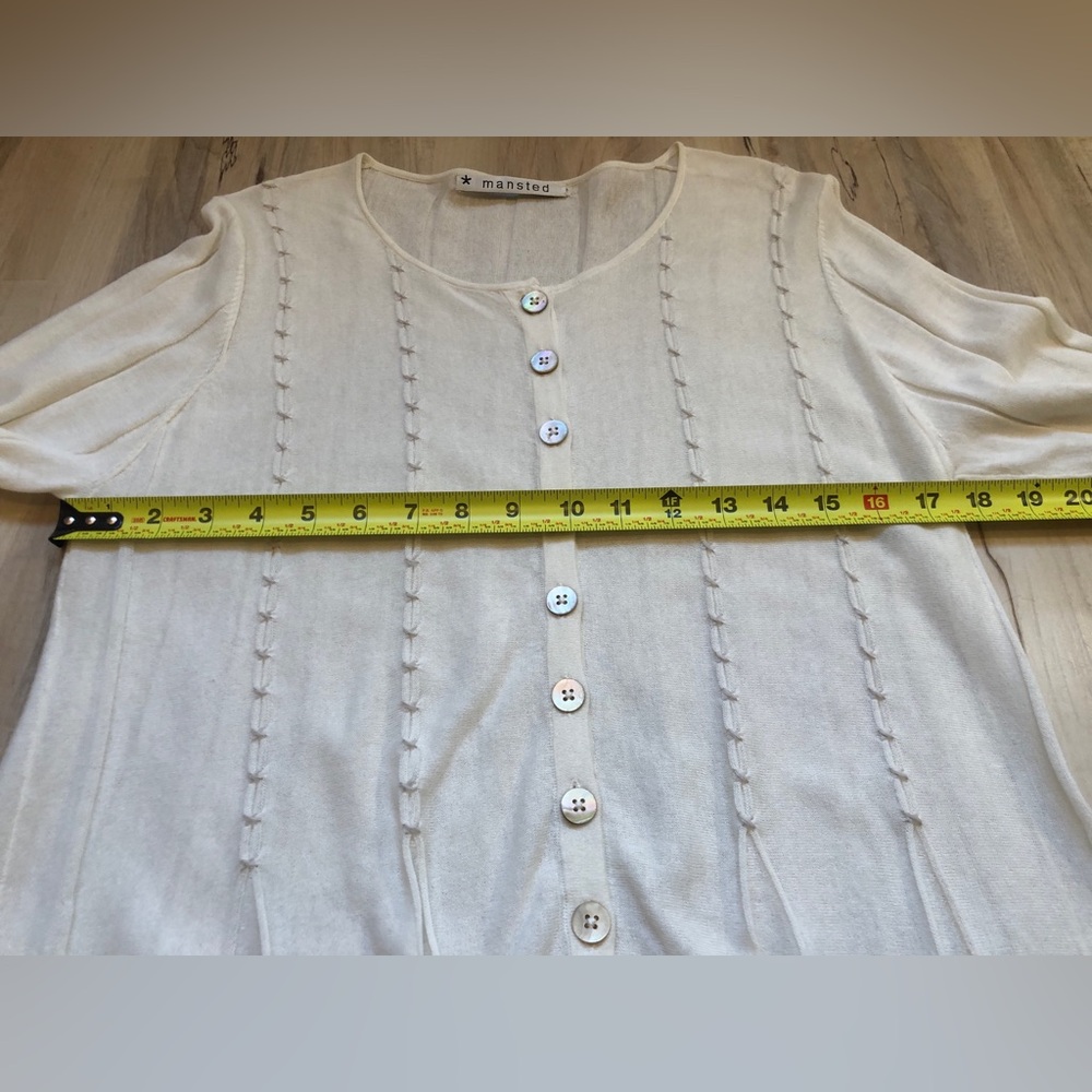Mansted Cardigan M Ivory Cotton Button Front Lagenlook Cottagecore Danish Knit - Picture 9 of 16